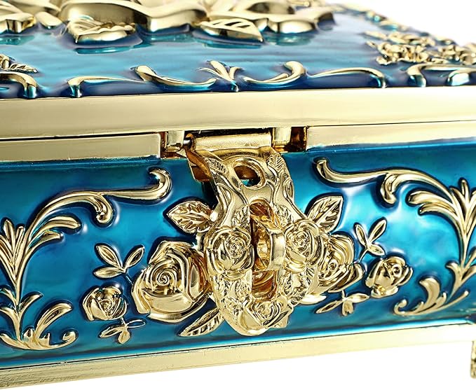 Hipiwe Metal Decorative Jewelry Box Vintage Treasure Chest Case Ornate Trinket Organizer Earrings Necklace Bracelet Storage Box Ring Holder Keepsake Box for Women - Image 6