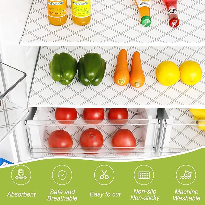 Cooyes 6pcs 12" x 24" Refrigerator Drawer Liners, Fridge Organizers and Storage, Washable Absorbent Fridge Bin Liners, Refrigerator Shelf Mats Air Circulating Non-Slip Non-Adhesive - Image 2
