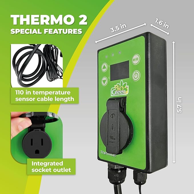 BioGreen TER2/US Thermo 2 Digital Greenhouse Thermostat with Summer/Winter Function 2 Years Warrenty, Green - Image 2