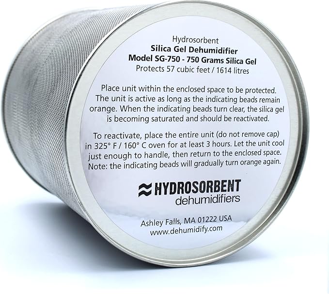 HYDROSORBENT® Silica Gel Dehumidifier Canister (750 Grams) for Gun Safes & Safe. Orange to Clear Indicating Moisture Absorbers for Cabinets & Lockers. Reusable Silica Gel Can Made in USA - Image 3