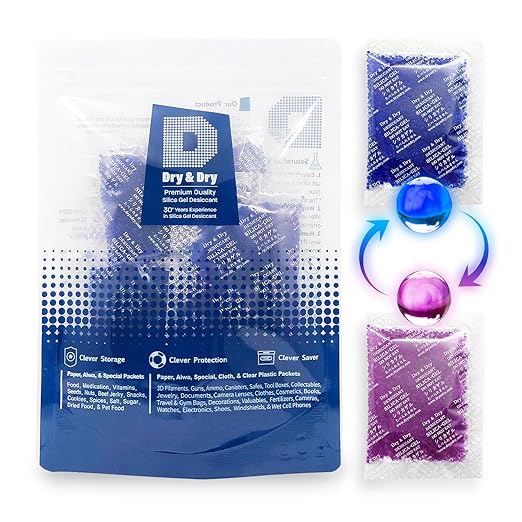 Dry & Dry 20 Gram [14 Packets] Blue Indicating(Blue to Pink) Silica Gel Packets Desiccant Silica Gel Packets - Rechargeable Silica Packets, Silica Gel, Silica Gel Packs by DryDry
