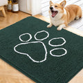 OLANLY Dog Door Mat for Muddy Paws 40x32, Paw Print Design, Absorbs Moisture and Dirt, Absorbent Non-Slip Washable Doormat, Quick Dry Chenille Mud Mat, Entry Indoor Entryway Carpet, Blackish Green by OLANLY