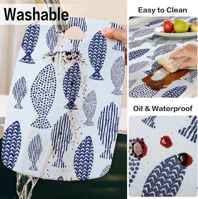Blue Shelf Liner for Kitchen Cabinets Non Adhesive Drawer Liners Non Slip Cupboard Liner Strong Grip Waterproof Kitchen Cabinet Liners Easy to Clean Blue Dresser Shelves Paper 12IN x 16.4FT - Image 3