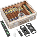 Humidor Cigar Box, with Straight Cutter Guillotine, V cut, Puncher & Holder Tool, Glass top Cigars Case, Cedar Wood Lining, Humidifier Hygrometer Accessories, Cigar Gift Set by FANKAI