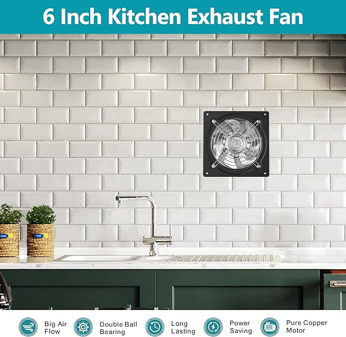 HG Power 6 Inch Exhaust Fan with Switch, Powerful Kitchen Exhaust Fan with Damper, Potable Window Exhaust Fans, Small Fume Extractor Ventilation Fan for Attic, Shop, Smoking Room, Garage - Image 6