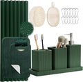 Green Bathroom Set, Dark Green Bathroom Accessories Set with Shower Curtain and No-Slip Bath Rugs, Natural Loofah Sponge, Soap Dispenser, Toothbrush Holder, Bathroom Tumbler and Tray for Bathroom by LetUsMakeHomeYourFavoriteDestination