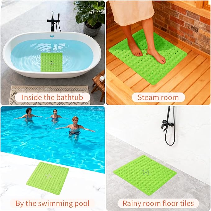 Anti-Slip Bathtub Shower mat, 20.8×20.8（Approximately 53×53cm） inch Soft Oversized Machine Washable Non-Slip Bathtub mat with Drainage Holes, Bathroom Floor Suction Cup.（1-Opaque Pea Green） - Image 7