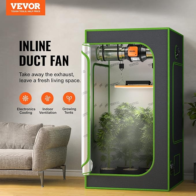 VEVOR Inline Duct Fan, 4-Inch 200 CFM with Variable Speed Controller, Quiet AC-Motor Ventilation Exhaust Fan for Cooling Booster, Grow Tents, Hydroponics - Image 2