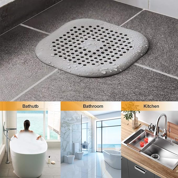 Hair Drain Catcher,Square Drain Cover for Shower Silicone Hair Stopper with Suction Cup,Easy to Install Suit for Bathroom,Bathtub,Kitchen 2 Pack (Sliver Grey) - Image 6