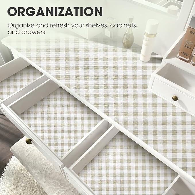 Drawer and Shelf Liner, Non-Slip Kitchen Cabinet Liners Non-Adhesive Thick Strong Grip Waterproof Washable Mats Protect Dresser Shelves Cupboard Bathroom Cabinets, Yellow Plaid, 24 in X 10 FT - Image 6
