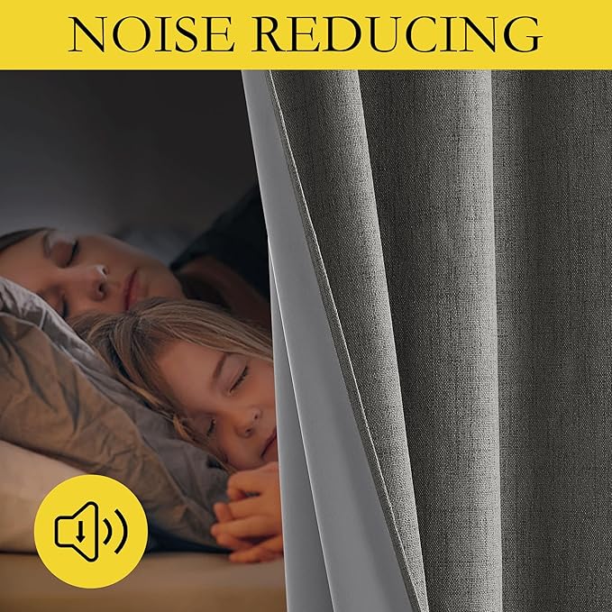 NICETOWN Grizzle Gray Vintage Linen 100% Blackout Curtains for Living Room, Thermal Insulated Curtains 108“ Long, Noise Reducing Window Treatment Drapes for Home Office, 62" Wide Per Panel, Set of 2 - Image 5