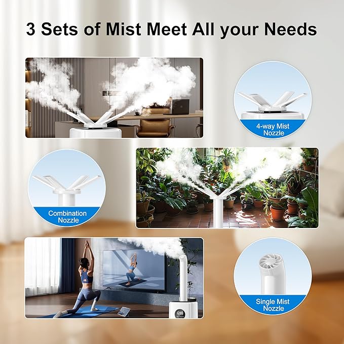 Uthfy 2.64Gal/10L Humidifier for Large Room, Dual 360° Nozzles Ultrasonic Humidifiers for Bedroom, Remote/Touch Control, Top Fill, 12H Timer - Image 5