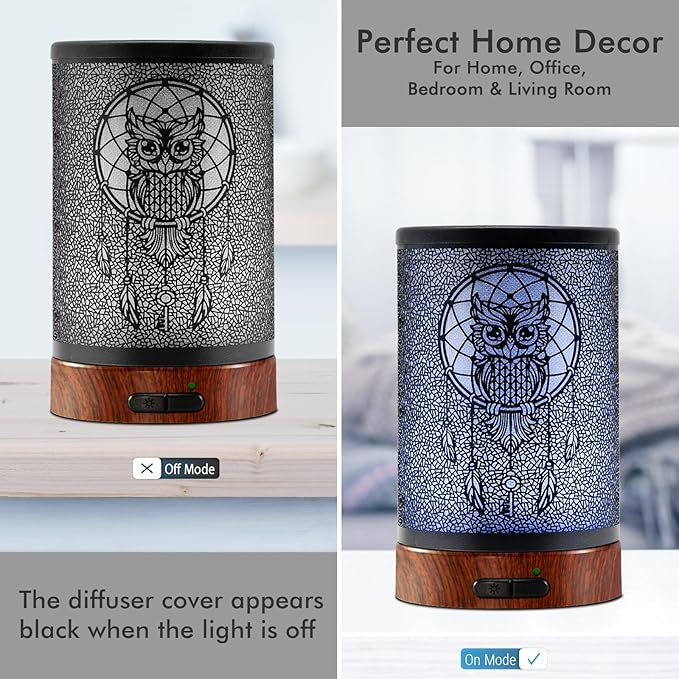 EQUSUPRO Essential Oil Diffuser 150ml Metal Aromatherapy Oil Diffuser Ultrasonic Cool Mist Diffuser with Auto Shut-Off Protection,7 Colors Changed LED for Home Office SPA Yoga (Owl) - Image 2