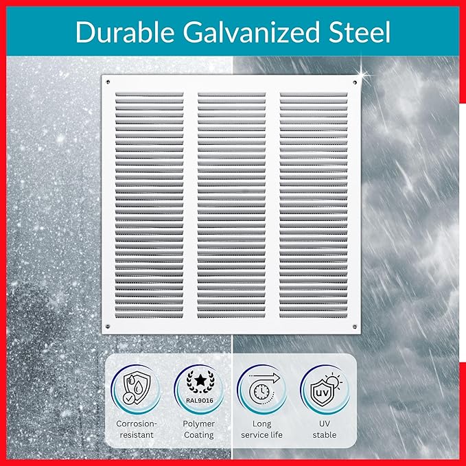10x10 Vent Cover (Duct Opening) - White HVAC Return Air Grille for Wall and Ceiling - Metal AC Vent Cover with Mesh - Rectangular Air Register - External Dimensions: 11.81" W x 11.81" H - Image 3