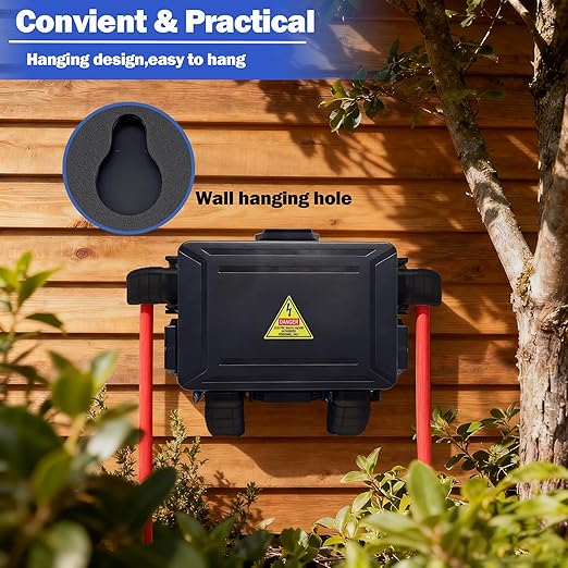 Small Outdoor Electrical Box,Waterproof Extension Cord Cover(Inner 7.3 * 5.1 * 1.6 inch) Weatherproof Connection Box w/4 Cable Entry Protect for Plug,Connector,Festive Light (1 PCS, Black) - Image 6