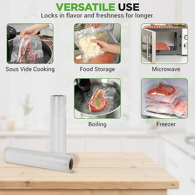 NutriChef Vacuum Sealer Bags 8x10 Rolls 2 Pack - Food Saver, Seal a Meal - Commercial Grade, Heavy Duty, Wrinkle Free, Keeps Produce Fresh, Ideal for Storage, Meal Prep, Sous Vide Cooking - Image 3