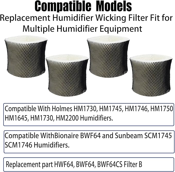 HWF64 Wicking Humidifier Filter B Replcement for Holmes HM1730 HM1745 HM1746 HM1750, for Bionaire Sunbeam SCM1745 SCM1746 Humidifiers Wick Filters, Part # HWF64 BWF64 BWF64CS (4 Pack) - Image 2