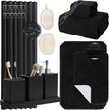 Black Bathroom Set,Black Bathroom Accessories Set with Shower Curtain and Rugs, Bath Towel Set, Natural Loofah Sponge, Soap Dispenser, Toothbrush Holder, Bathroom Tumbler and Tray for Bathroom by LetUsMakeHomeYourFavoriteDestination