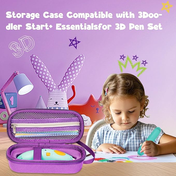 Case Compatible with 3Doodler Start+ Essentials for 3D Pen Set for Kids, Carrying Holder Fit for Printing Pens,Storage Organizer for Printing Filament Refill,Micro-USB Charger (3D-01-Purple) - Image 6