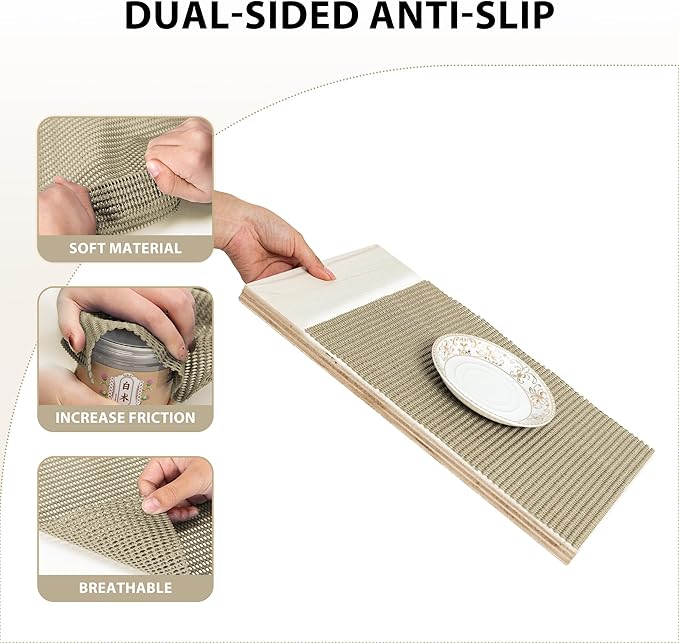 Shelf Liners for Cabinets-Drawer Liner Cabinet Liners for Shelves Kitchen,Non-Adhesive,Non-Slip,Dark Beige,12 x 48 inch - Image 3