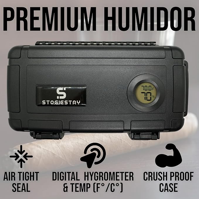 StogieStay Travel Humidor for Cigars – Digital Hygrometer, Airtight & Waterproof Case Holds Up to 5 Cigars (60 Ring Gauge) – Portable Cigar Storage, Protective Foam Insert, Premium Gift - Image 8