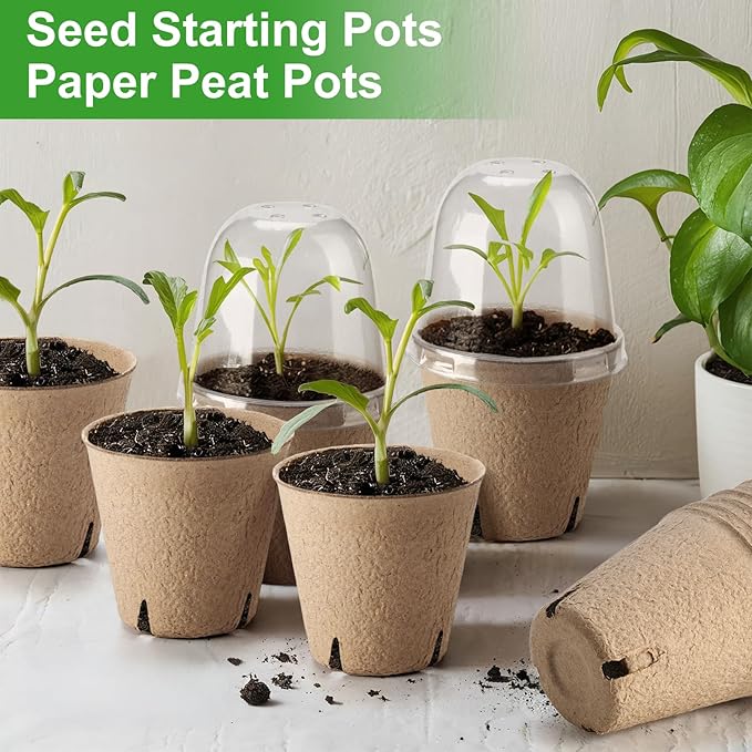 36 Set 3.15 Inch Peat Pots Plant Starters for Seedling with Humidity Dome,Herb Seed Starter Pots Kits, Garden Germination Nursery Pot wit 36 Plant Labels, 2 Transplant Tools. - Image 6