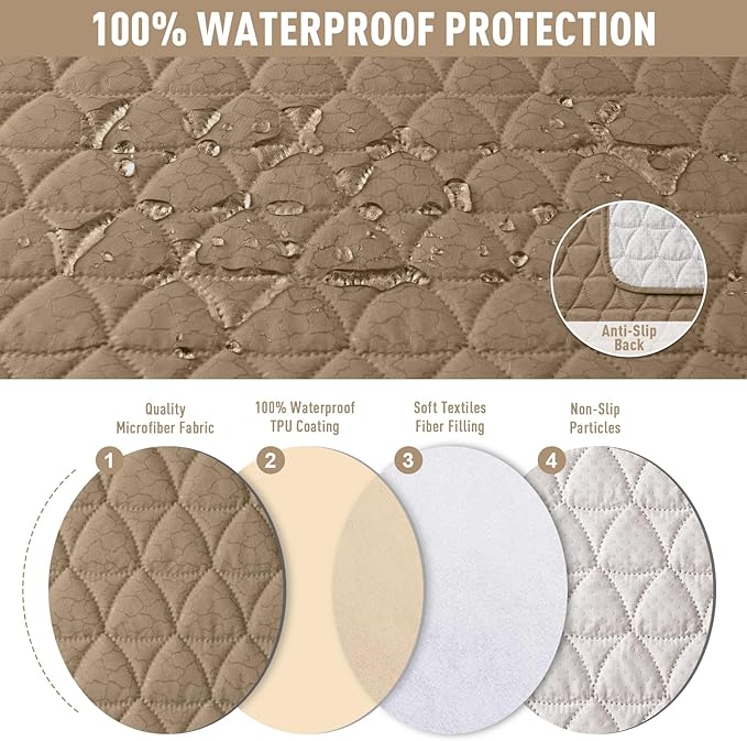TAOCOCO 100% Waterproof Recliner Cover, Non-Slip Washable Reclining Couch Cover with Elastic Leg Straps, Furniture Protector for Dogs (Camel, 3 Seater) - Image 4