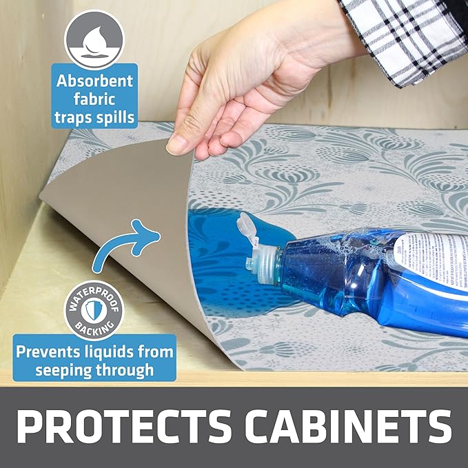 Drymate Premium XL Under Sink Mat, Waterproof Cabinet Protection Mats for Kitchen & Bathroom, Absorbent Shelf Liners, Slip-Resistant, Non-Adhesive, Machine Washable (USA Made)(24”x59”)(Light Blue) - Image 2
