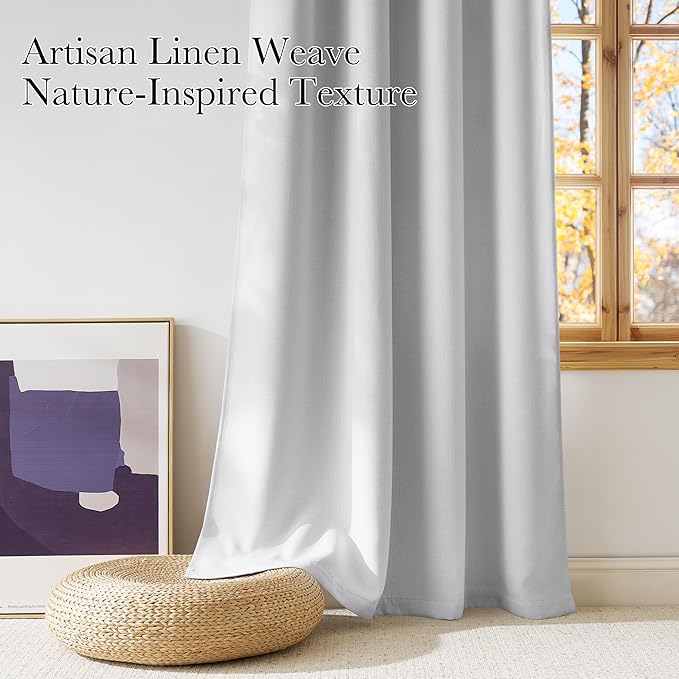 NICETOWN Greyish White Faux Linen Room Darkening Rod Pocket Curtains 63 inch Length, W42 x L63, Light Blocking Thermal Insulated Noise Reducing Drapes for Bedroom Living Room Farmhouse Decor, 2 Panels - Image 3