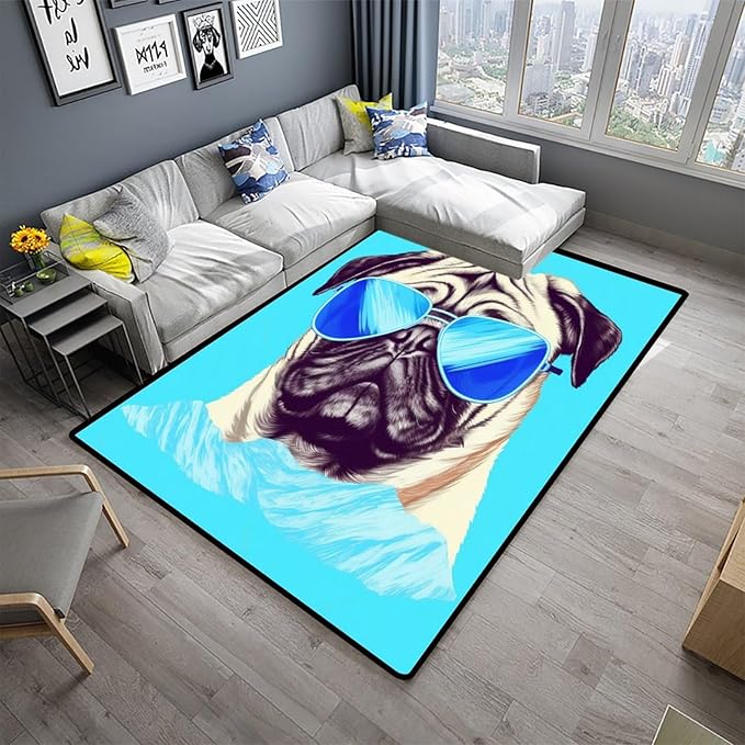 Runner Rug A Puppy in Sunglasses - Pattern Drawing, Anti-Slip Backing Area Rugs, Stain Resistant, Washable Accent Rugs, Non Shedding Floor Carpet for Living Room Bedroom, 18 x 30 Inch - Image 2