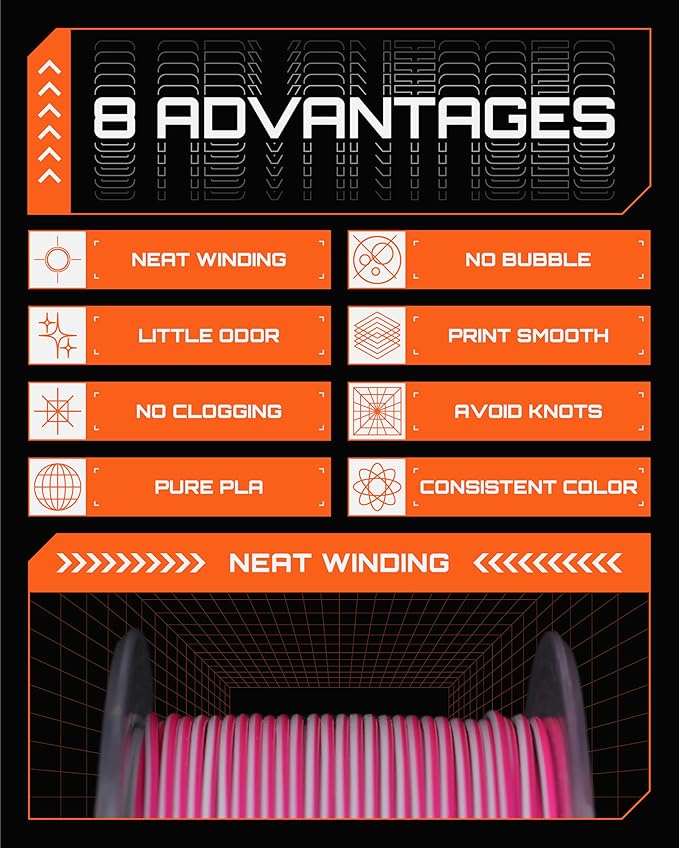 R3D Dual Color Silk PLA Filament, Co-Extrusion 3D Printer Filament 1.75mm, 30-370 mm/s High Speed PLA, Dimensional Accuracy +/- 0.02 mm, 1KG Plastic Spool (Silk Rose Red-Silver) - Image 6
