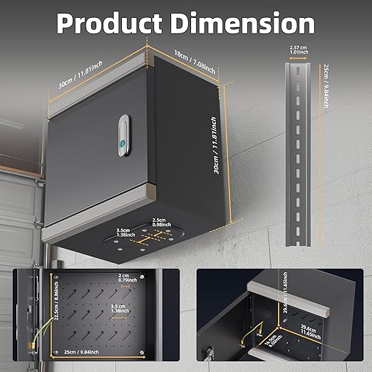 Joinfworld Outdoor Electrical Metal Box 11.8" x 11.8" x 7" Weatherproof Outdoor Junction Enclosure Steel Box with Lock Din Rail Cable Gland - Image 2