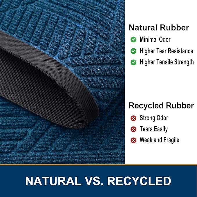 Smiry Front Door Mat Outside Entrance, Heavy Duty Sturdy Natural Rubber Doormat, Trap Dirt and Moisture, Easy Clean Low Profile Welcome Floor Mats for Indoor Outdoor Entry, 35X23 Inch, Mixed Blue - Image 5