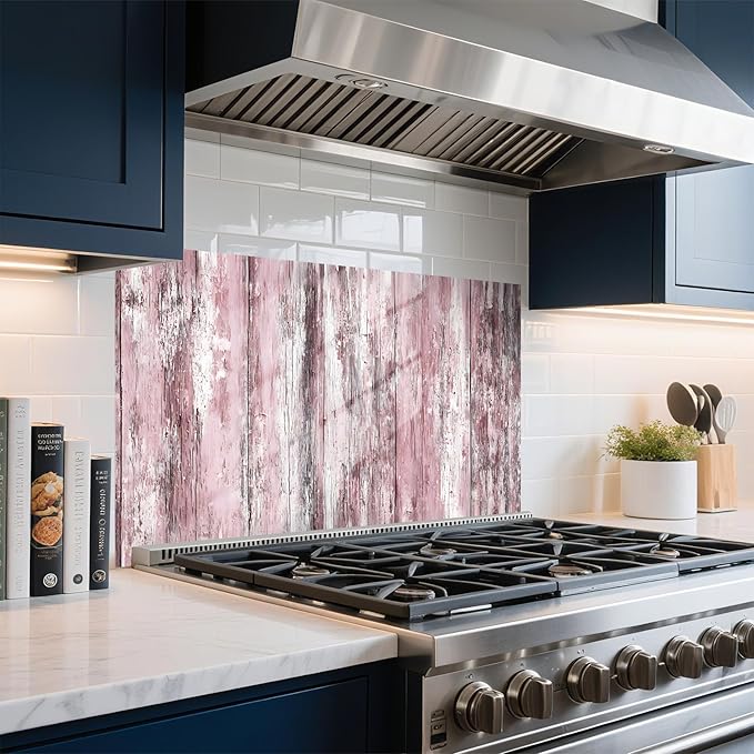 NYZE Kitchen Backsplash Stickers Waterproof Stove Backsplash Protector, 30 X 16 inch Removable Kitchen Wallpaper with Wall Art Decor for Stove Cooking Area(Pink Distressed Wood) - Image 3