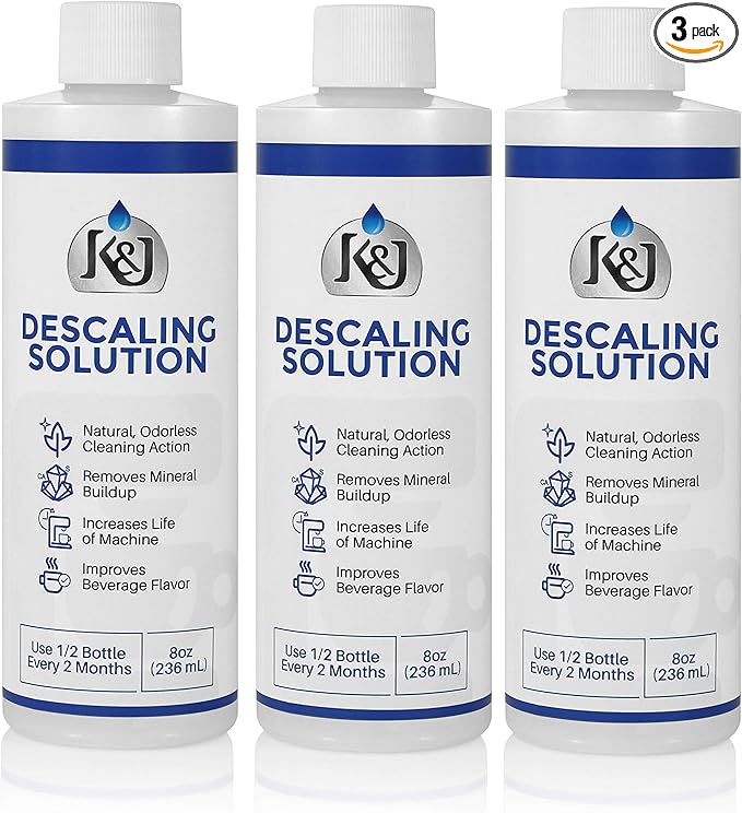 K&J Pemium Descaling Solution (6 uses) - Made in USA - Descaler for Keurig, Breville, Nespresso, Delonghi, Cuisinart, and all Coffee and Espresso Machines by KJ