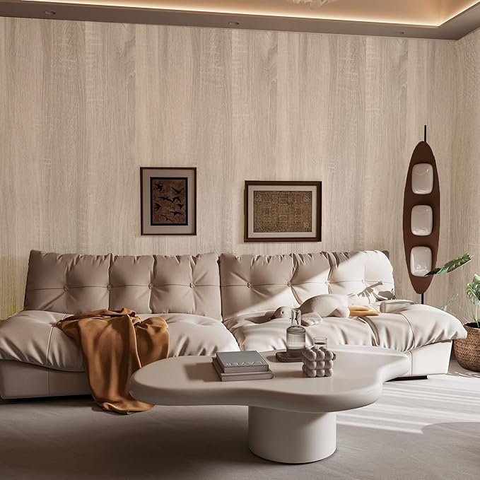 590"x31.5" Extra Wide Light Wood Wallpaper Gray Wood Grain Contact Paper Peel and Stick Wallpaper Wooden Contact Paper Waterproof Self Adhesive Vinyl Wrap for Kitchen Bathroom Bedroom - Image 5