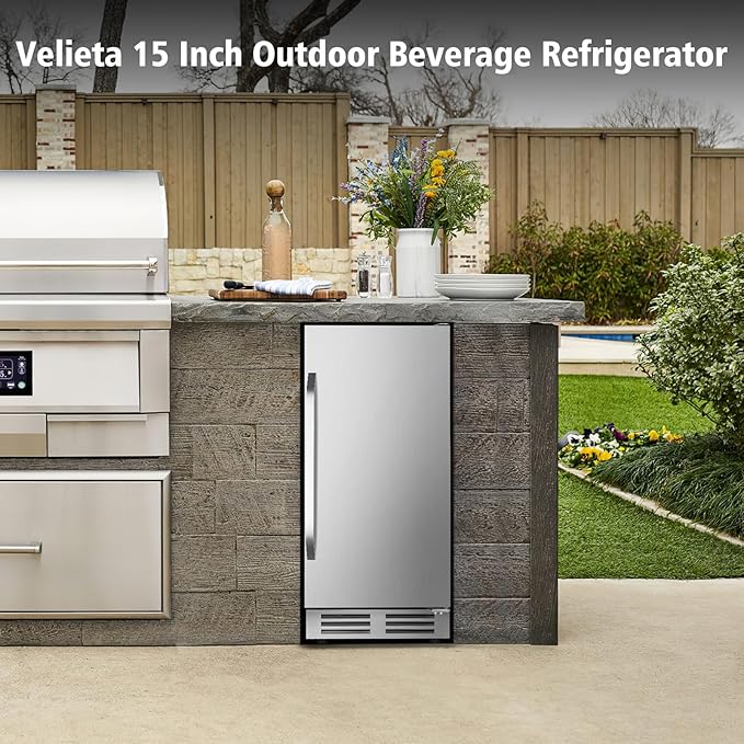 15 Inch Outdoor Beverage Refrigerator Cooler,Stainless Steel 127 Cans Beverage Fridge with French Door Under Counter Built-in or Freestanding, Perfect for Beer, Cola - Image 2