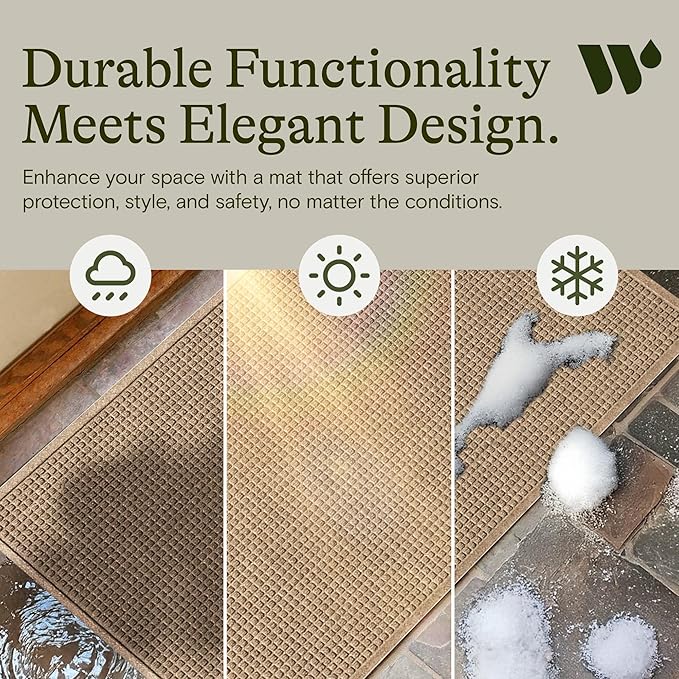 WaterHog Squares Front Door Mat Indoor Outdoor Entrance, Absorbent All-Weather Doormat with Non-Slip Rubber Backing, Dirt & Moisture Trapper, Low Profile, Easy Clean, Made in USA, 45.5"x70" Camel - Image 7
