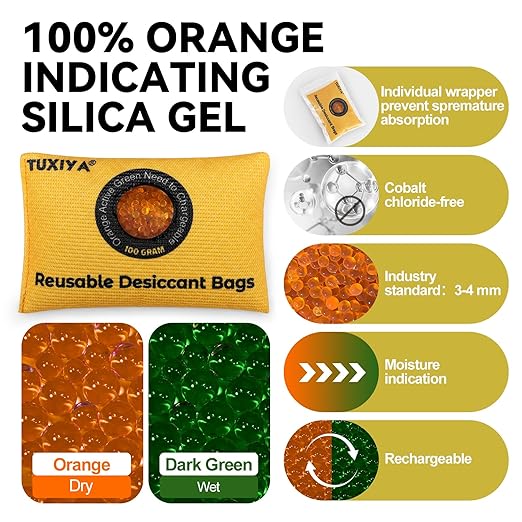 100g-12Pack Rechargeable Silica Gel Desiccant Packets, Color Indicating Desiccant Packs for Storage,Moisture Absorbers for Storage Bins, Suitcase,Gun Safe, 3D Filaments - Image 3
