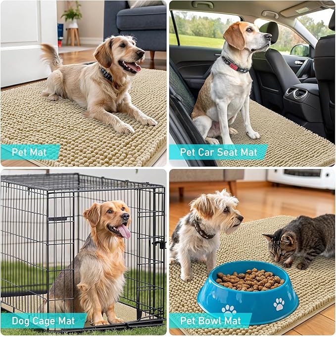 OLANLY Dog Door Mat for Muddy Paws 70x46, Absorbs Moisture and Dirt, Absorbent Non-Slip Washable Doormat, Quick Dry Chenille Mud Mat for Dogs, Entry Indoor Entryway Carpet for Inside Floor, Beige - Image 7
