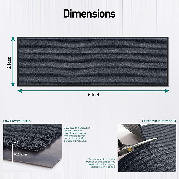 Durable Rubber Door Mat - Heavy Duty, Indoor/Outdoor, Easy Clean, Waterproof, Low-Profile Mat for Entry, Patio, Garage - Stylish (Charcoal, 6' x 2' (Mud Trapper)) - Image 3