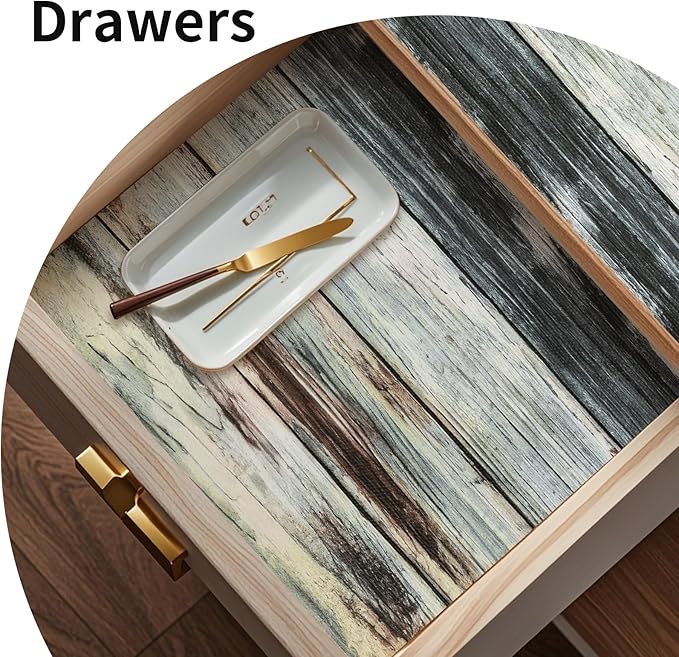 Shelf Liners for Kitchen Cabinets Non Adhesive Drawer Liner 17.5in x 20FT Blue Shiplap Quatrefoil Thickened Shelf Liner Strong Non-Slip Easy to Clean Tool Box Refrigerator with Knife and Tape Measure - Image 9