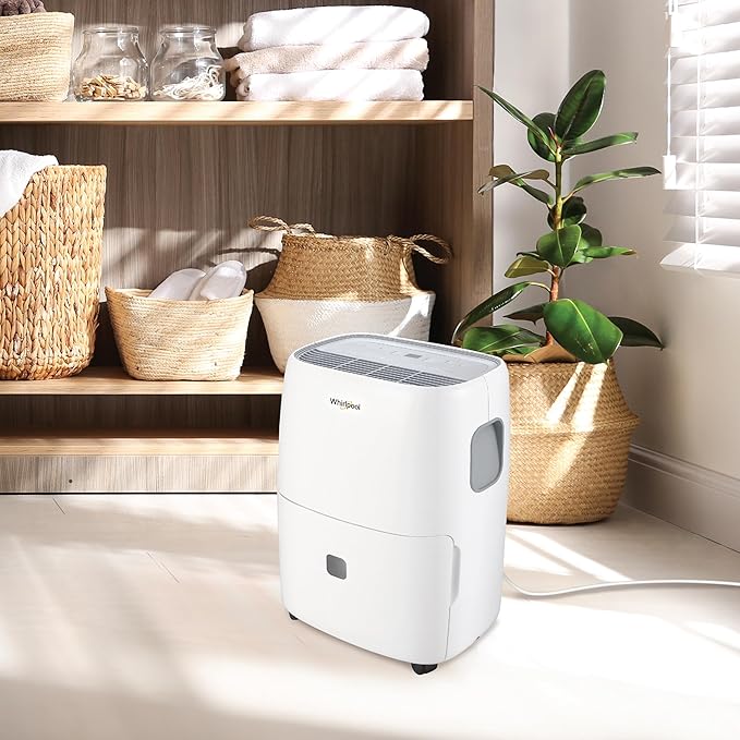 Whirlpool Energy Star 50-Pint Portable Dehumidifier with Built-in Pump, Auto-Shutoff and Timer, Home Dehumidifier and Moisture Absorber For Basement, Garage, Living Room in White - Image 3