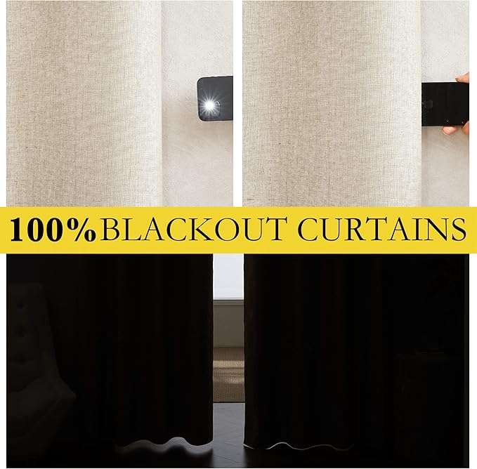 NICETOWN Beige 100% Blackout Short Curtains 68" Lenghth Burg for Kitchen, 2 Panels, Beige Linen Drapes with Thermal Insulated White Liner, Keeping Out Cold Air and Heat Panels - Image 2