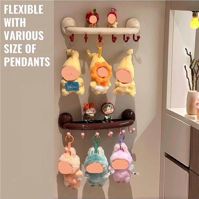 New Suction Cup Display Shelf and Hooks for Collectibles, Drill-Free, Heavy-Duty 6 Hooks – for Bathroom, Kitchen, Entryway, Bedroom Door Back, Key Storage and Blind Box Display (1pc, Brown) - Image 4