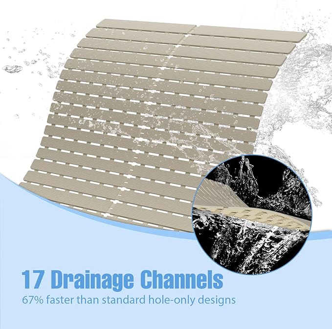 ​Shower Mat Non-Slip Bath Mat for Tub and Shower Stall,200+ Suction Cups with Drain Holes, Quick Dry Machine Washable, Extra Grip for Stand Up Showers, Bathroom Essentials 24x24 Inch (Light Brown) - Image 6