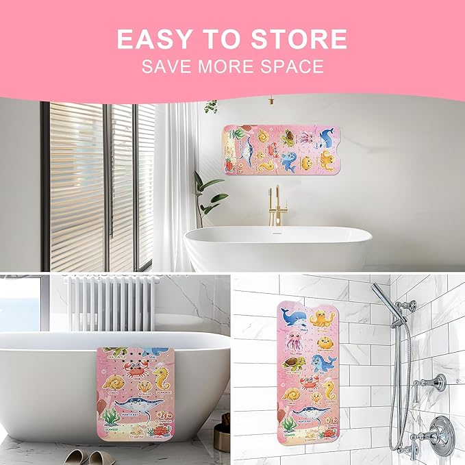 XIYUNTE Baby Bath Mat for Tub Non Slip Kids Bath Mat - 40"x16" Extra Long Bathtub Mat Non Slip Kids, Eco-Friendly Toddler Bath Mats with Suction Cups for Secure Grip, Easy to Clean & Easy Drying - Image 5