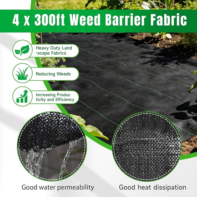Weed Barrier Fabric Planting Cover - 4 x 300 FT Heavy Duty Landscape Fabric Ground Cover Block for Outdoor Planting - Image 3