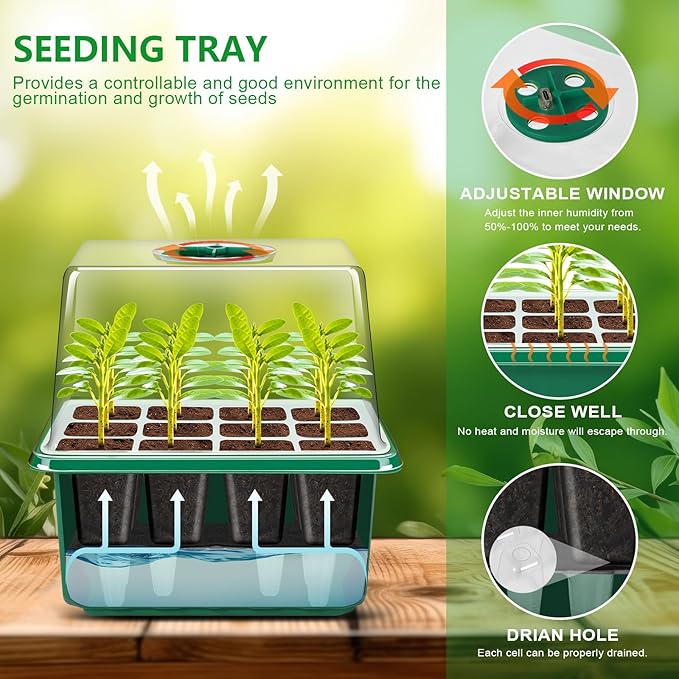 YAUNGEL Self-Watering Seed Starter Trays with Grow Light, 6-Pack 72-Cell Seed Starter Kit with Timing Controller Adjustable Brightness, Thicken Seed Starter Kit Humidity Dome Heightened Lids, Green - Image 5
