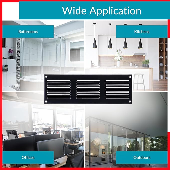 10x2 Vent Cover (Duct Opening) - Black HVAC Return Air Grille for Wall and Ceiling - Metal AC Vent Cover with Mesh - Rectangular Ventilation Register - External Dimensions: 11.81" W x 3.94" H - Image 7